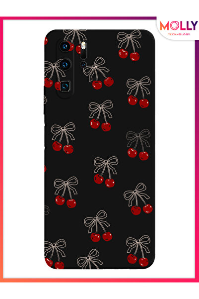 Molly Huawei P30 Pro İçin Siyah Cherry Desenli Silikon Kılıf