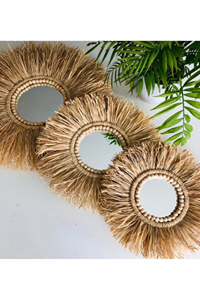 3-Piece Set Beaded Bohemian Raffia Mirror Decorative Wall Mirror