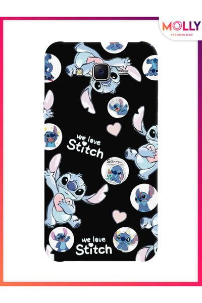 Molly حافظة سيليكون بنمط We Love Stitch باللون الأسود لهاتف سامسونج جالاكسي J...