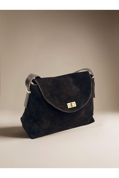 Miales 100% Genuine Suede Leather Women's Hand and Shoulder Bag with Cover Detail