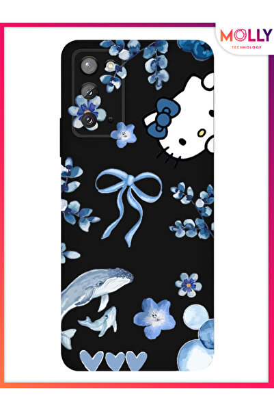 Molly Samsung Galaxy Note 20 İçin Siyah Blue Flow Kitty Desenli Silikon Kılıf