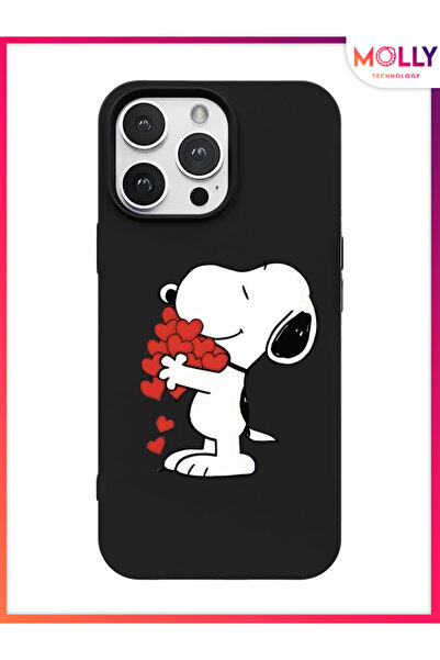 Molly iPhone 14 Pro İçin Siyah Snoopy Love Desenli Silikon Kılıf