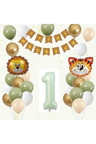 DÜVENCİ TİCARET SAFARİ TEMALI ASLAN KAPLAN KAFA FOLYO BALONLU YAŞ BALON SET