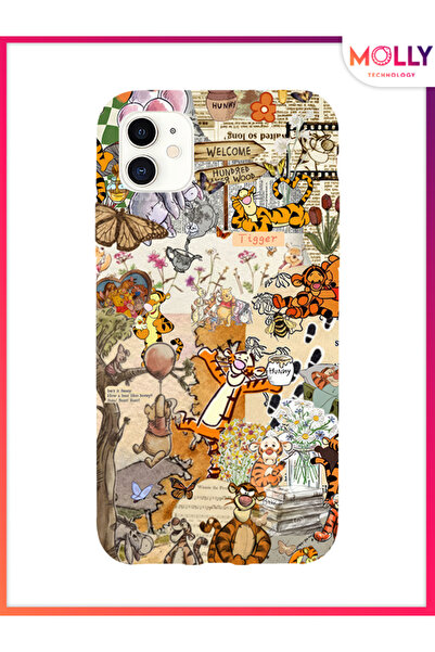 Molly iPhone 11 İçin Siyah Pooh Vintage Desenli Silikon Kılıf