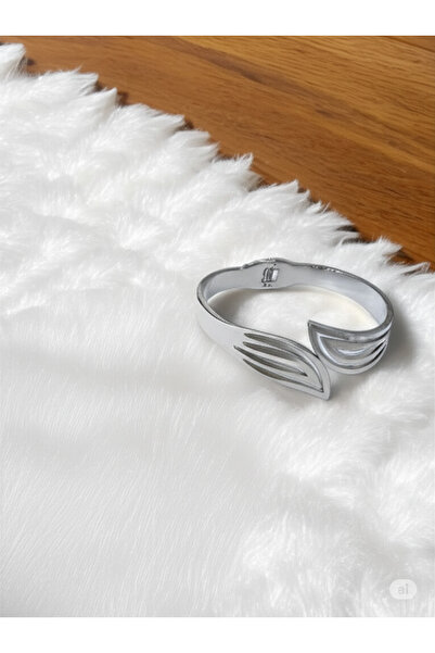 ÜLGEN سوار من الفولاذ ذو غصن زيتوني فضي اللون