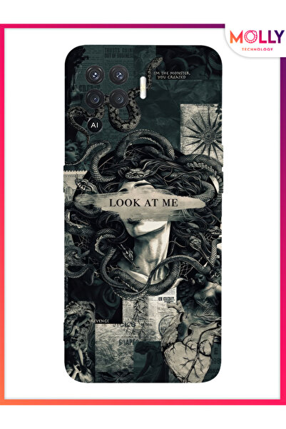 Molly Oppo Reno 5 Lite İçin Siyah Medusa's Gaze Desenli Silikon Kılıf