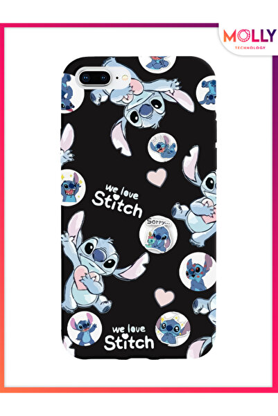 Molly iPhone 8 Plus İçin Siyah We Love Stitch Desenli Silikon Kılıf