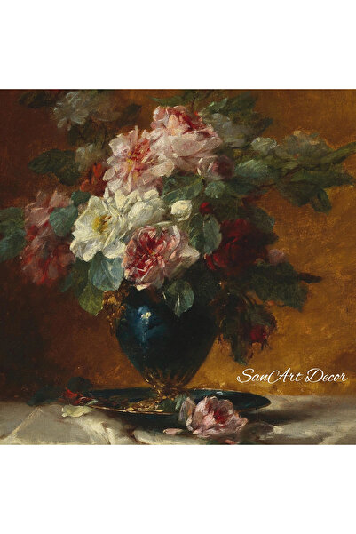 Sanart Vintage Painting with Frame, Oil Paint Print Painting, Framed Painting, Artistic Decor, Flower Painting