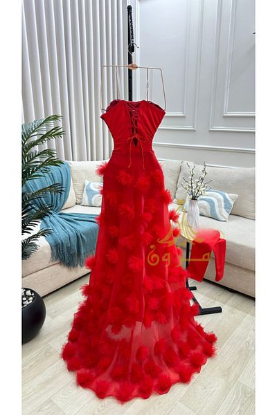 MEZON FASHION Hand-embroidered Red Evening Dress