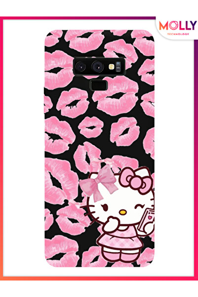 Molly Samsung Galaxy Note 9 İçin Siyah Pink Kiss Kitty Desenli Silikon Kılıf