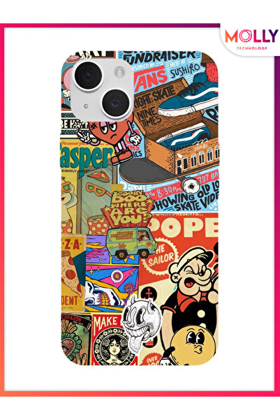 Molly iPhone 15 İçin Siyah Nostalgia Club Desenli Silikon Kılıf