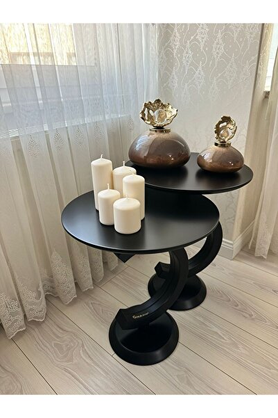 Gold Design "C" model İkili takım siyah yan sehpa zigon MDF