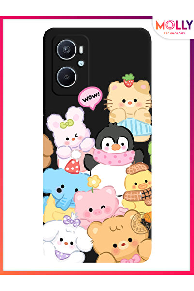 Molly Oppo A96 4G İçin Siyah Cuddle Crew Desenli Silikon Kılıf