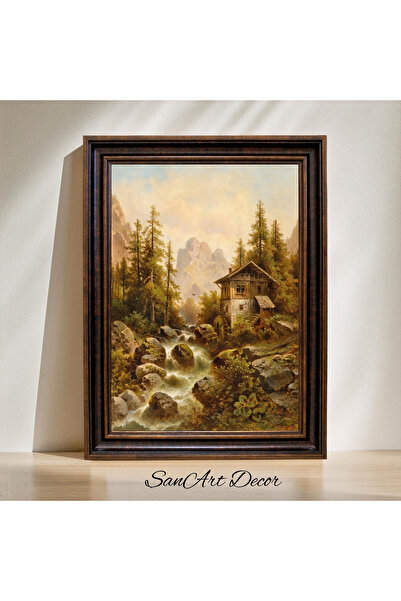 Sanart Vintage Painting with Frame, Oil Paint Print Painting, Framed Painting, Artistic Decor, Landscape Painting