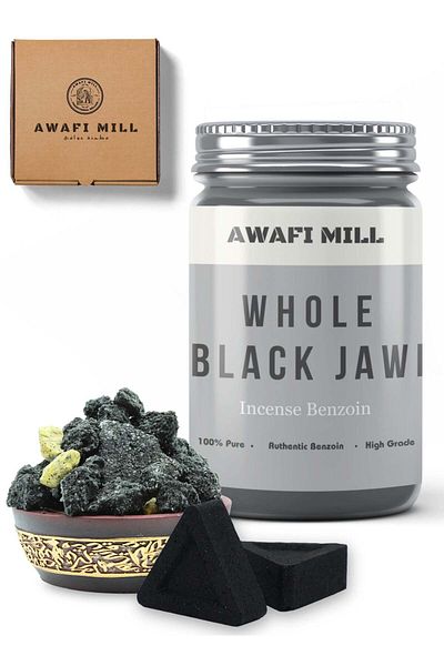 Generic Awafi Mill Black Jawi Benzoin Incense | Luxurious Vanilla Aromatic Smoke with Triangle Charcoal Tab