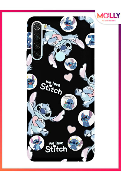 Molly Xiaomi Redmi Note 8 İçin Siyah We Love Stitch Desenli Silikon Kılıf