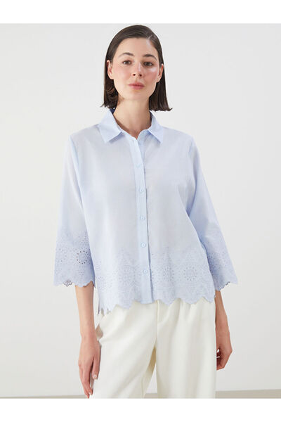 LC Waikiki Blue Openwork Brode Women's Shirt