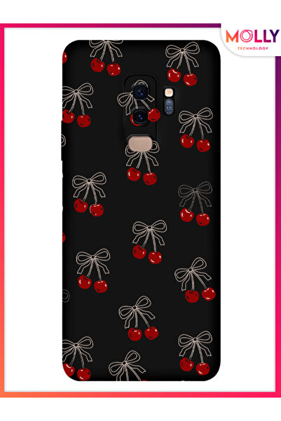Molly Samsung Galaxy S9 Plus İçin Siyah Cherry Desenli Silikon Kılıf