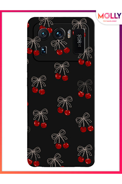 Molly Xiaomi Mi 11 Ultra İçin Siyah Cherry Desenli Silikon Kılıf