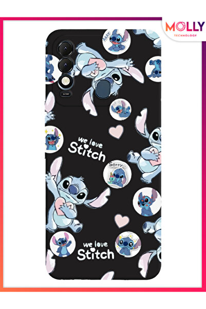 Molly Tecno Spark 8T İçin Siyah We Love Stitch Desenli Silikon Kılıf