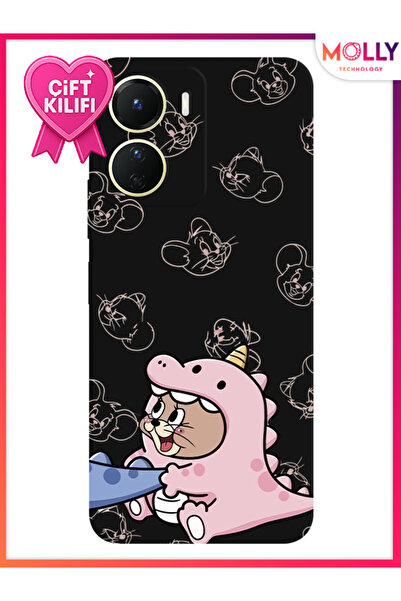 Molly Vivo Y16 İçin Siyah Jerry Dino Desenli Silikon Kılıf