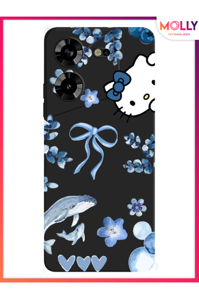 Molly Tecno Pova 5 İçin Siyah Blue Flow Kitty Desenli Silikon Kılıf
