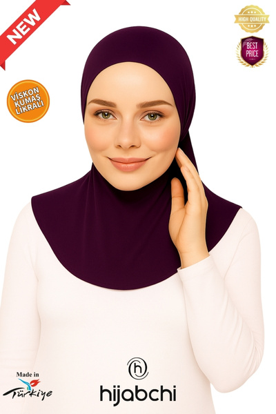 hijabchi XL Boyunluklu Tesettür Bonesi - Geniş Kalıp Viskon Kumaş - Diyabetik Bone - Mürdüm