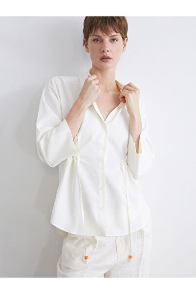 LC Waikiki White Tie-Up Rope Detailed Oversize Women's Shirt