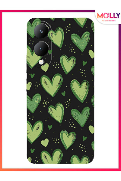 Molly Vivo Y17S İçin Siyah Yeşil Sevda Desenli Silikon Kılıf