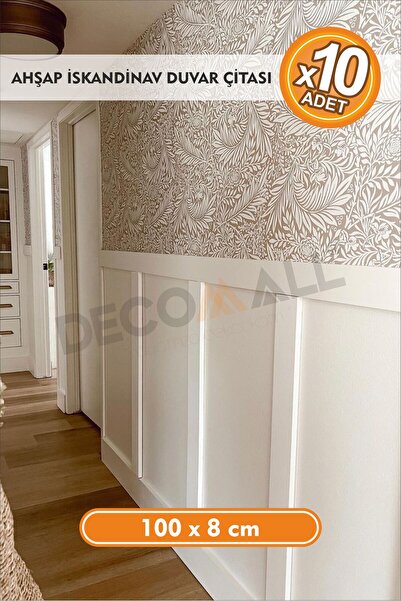 DECOMALL 10 Adet 8 x 100 cm İskandinav Duvar Çitası Boyanabilir Dekorasyon Çi...