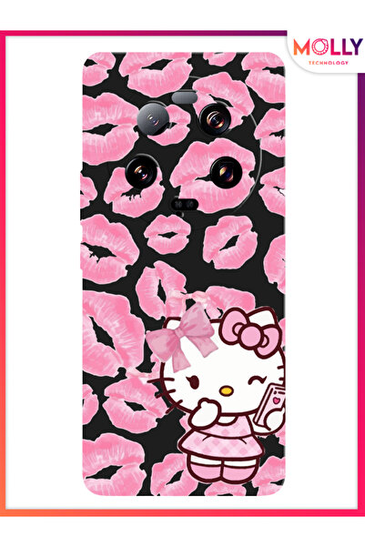 Molly Xiaomi Mi 13 Ultra İçin Siyah Pink Kiss Kitty Desenli Silikon Kılıf