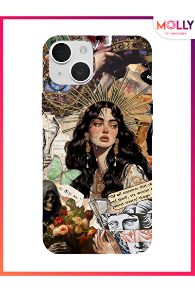 Molly iPhone 15 İçin Siyah Crowning Sorrow Desenli Silikon Kılıf