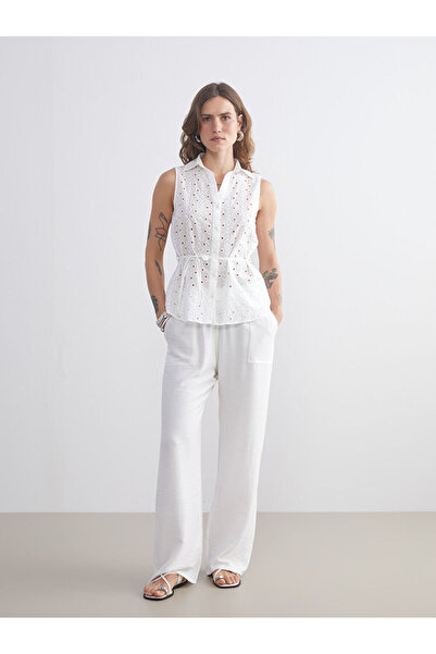 LC Waikiki Ecru Openwork Brode Women's Shirt