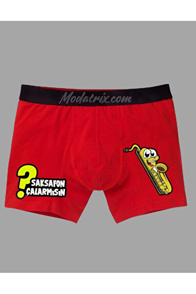 UNIQUE DESIGN Saksafon Çalar mısın ? Baskılı Espiri Baskılı Pamuklu Erkek Boxer