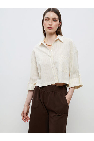 LC Waikiki I Striped Linen Blend Crop Women's Shirt from Freezen Store