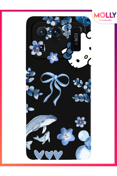 Molly Xiaomi Mi 11 Ultra İçin Siyah Blue Flow Kitty Desenli Silikon Kılıf