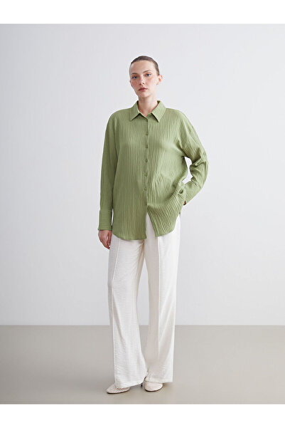 LC Waikiki Green Textured Oversize Women's Shirt