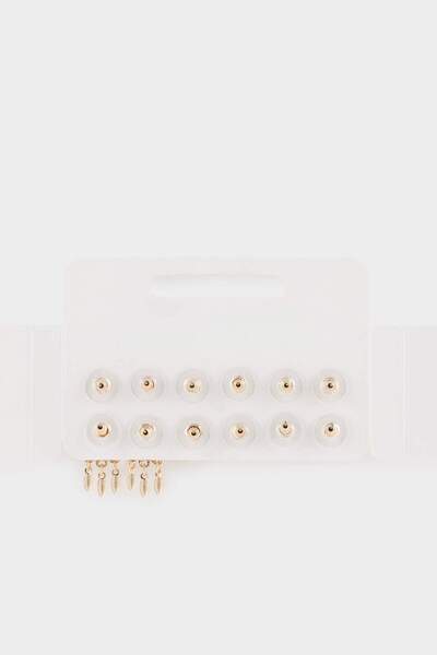 DeFacto Women's 6-Piece Blue Stone Gold Earrings F6628Axns