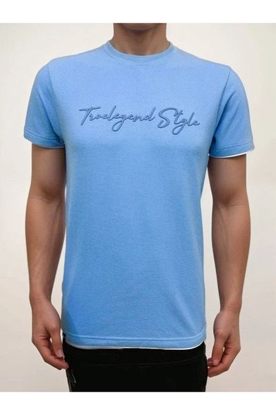 iza Reprise Half Sleeves T-Shirt in Light Blue
