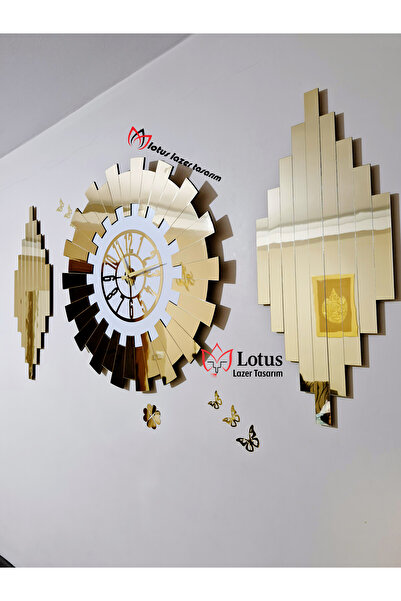 LotusLazer Tasarım 3’lü Pleksi Aynalı Duvar Saati Seti – Gold & Beyaz Modern ...