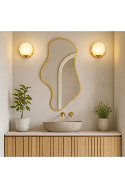 Aypars Atölye 70x119 cm Dekoratif Asimetrik Duvar Aynası – Modern Gold Çerçev...