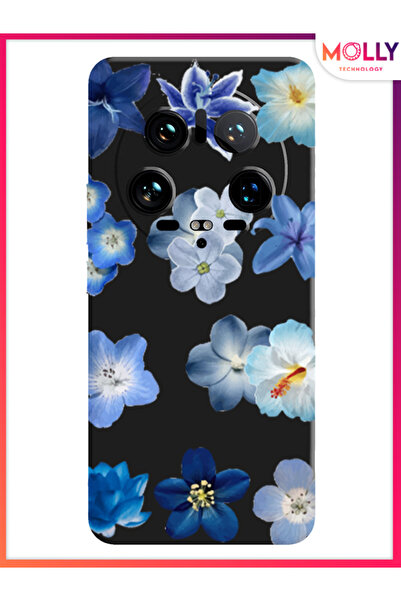 Molly Xiaomi Mi 14 Ultra İçin Siyah Azure Petals Desenli Silikon Kılıf