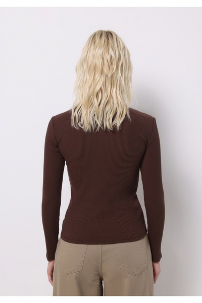 Colin's Slim Fit Half Turtleneck Plain Women's Brown T-Shirt