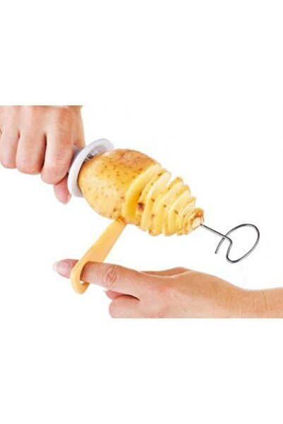 Evvano Spiral Potato Slicer Apparatus Making Potato Chips on a Stick