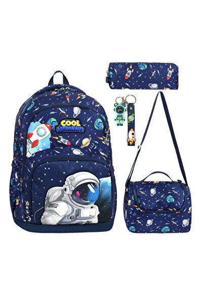 KOKOŞ BEBEK Astronaut 3-Piece School Bag Set (School Bag + Lunch Box + Pen Holder) |   Keychain Gift