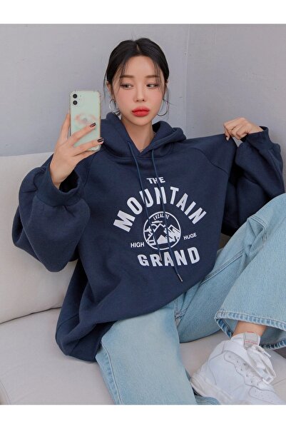 Flood Of Style Γυναικείο μπλουζάκι με κουκούλα Navy Blue Grand Mountain με κο...