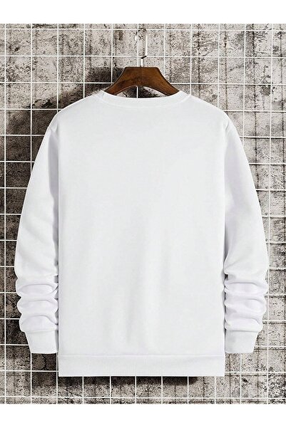 Flood Of Style White Men's White Falling Pandas Printed Oversize Crew Neck