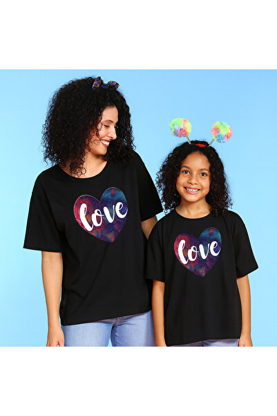 SVART WEAR Set de tricouri combinat pentru mamă și fiică Love bumbac 100% tricou Twin (PRET PENTRU UNUL)