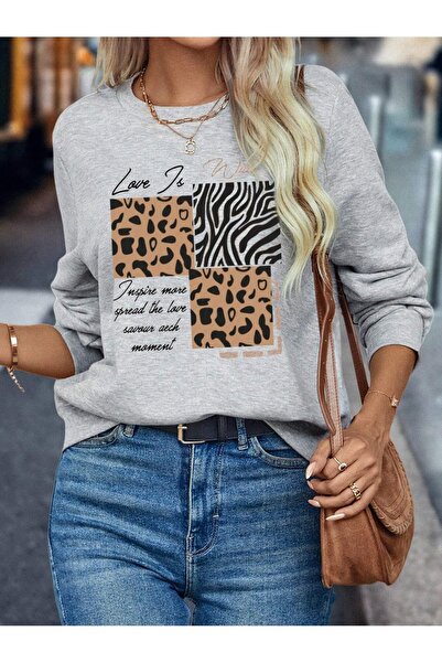 Flood Of Style Γκρι Γυναικείο Μπλουζάκι Grey Love Is Wild με τύπωμα με λαιμόκ...