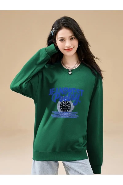 Flood Of Style Green Women's Nefti Green Jeanswest Printed Crew Neck